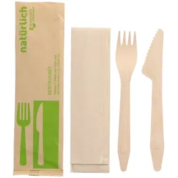 Nette 500 Besteckset Holz Messer, Gabel, Serviette in Papiertüte