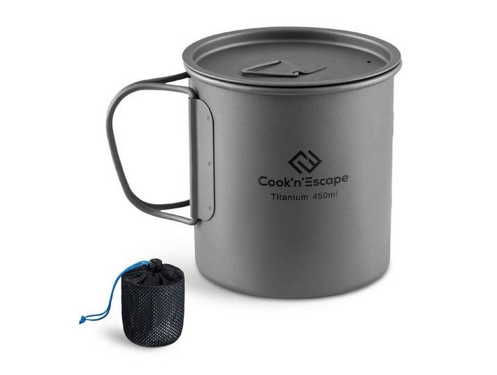 LuxusKollektion Becher Campingbecher Titan 450ml mit Deckel, Metall