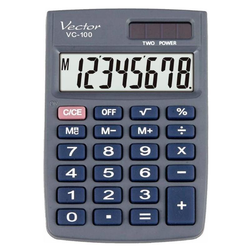 Vector Kalkulator biurowy KAV VC-100 8-cyfrowy 58x88 5mm szary (Batteriebetrieb, Solarenergie) (Vector KAV VC-100)
