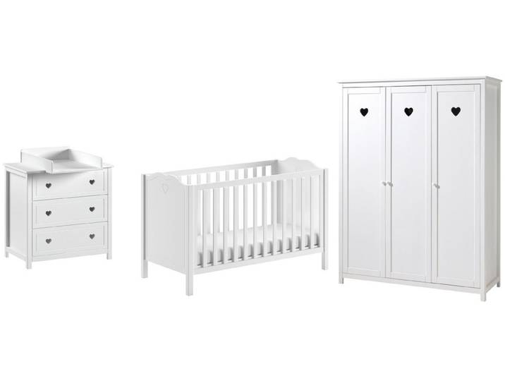 Vipack Babyzimmer-Komplettset Amori 4-tlg. mit Herz-Ornamenten, MDF/Massiv weiß lackiert, (4-tlg)