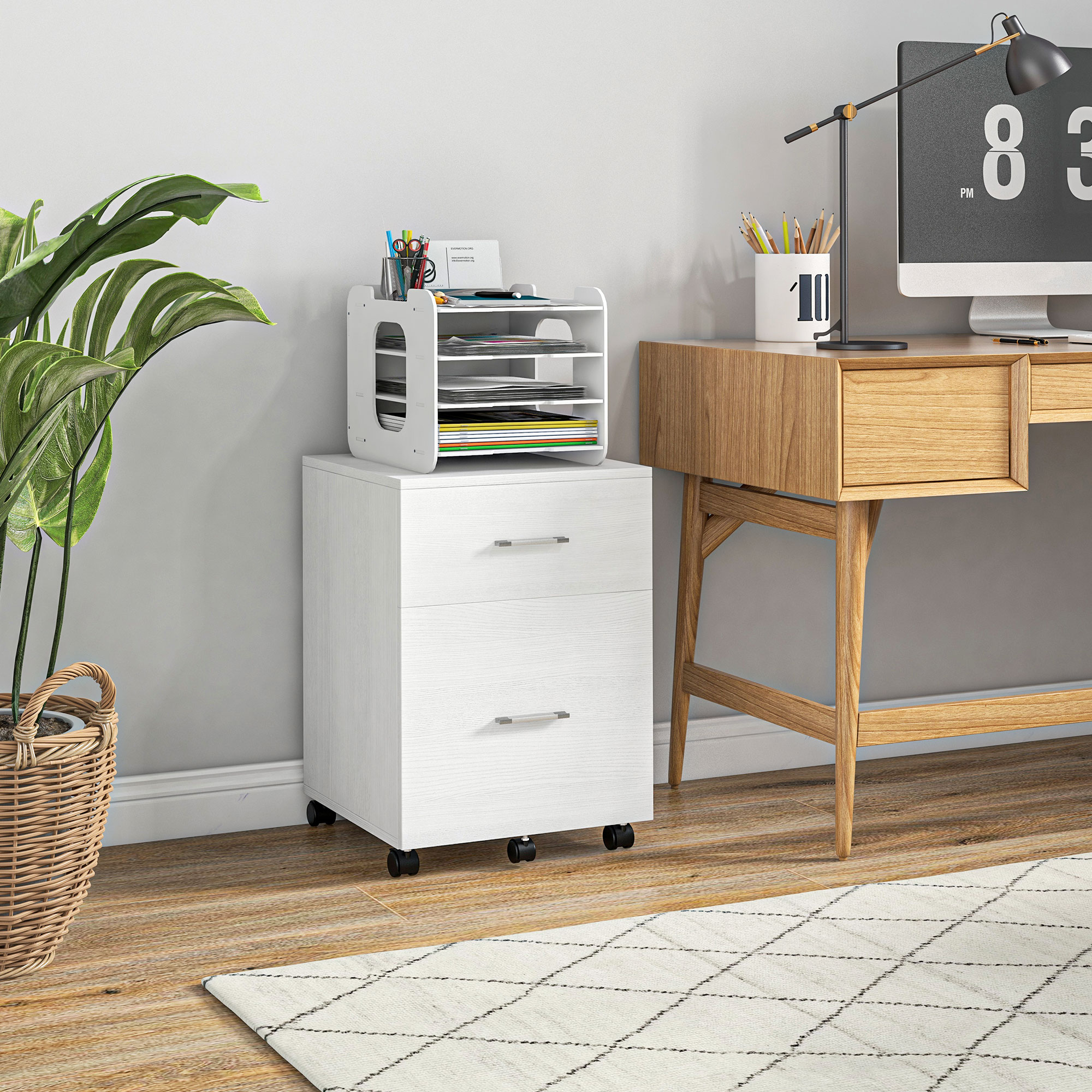 Homcom Cassettiera da Scrivania con 2 Cassetti e Ruote, Archivio Mobile per Documenti A4 o Formato Letter, 39,5x39x58,5 cm, Bianco   Aosom Italy