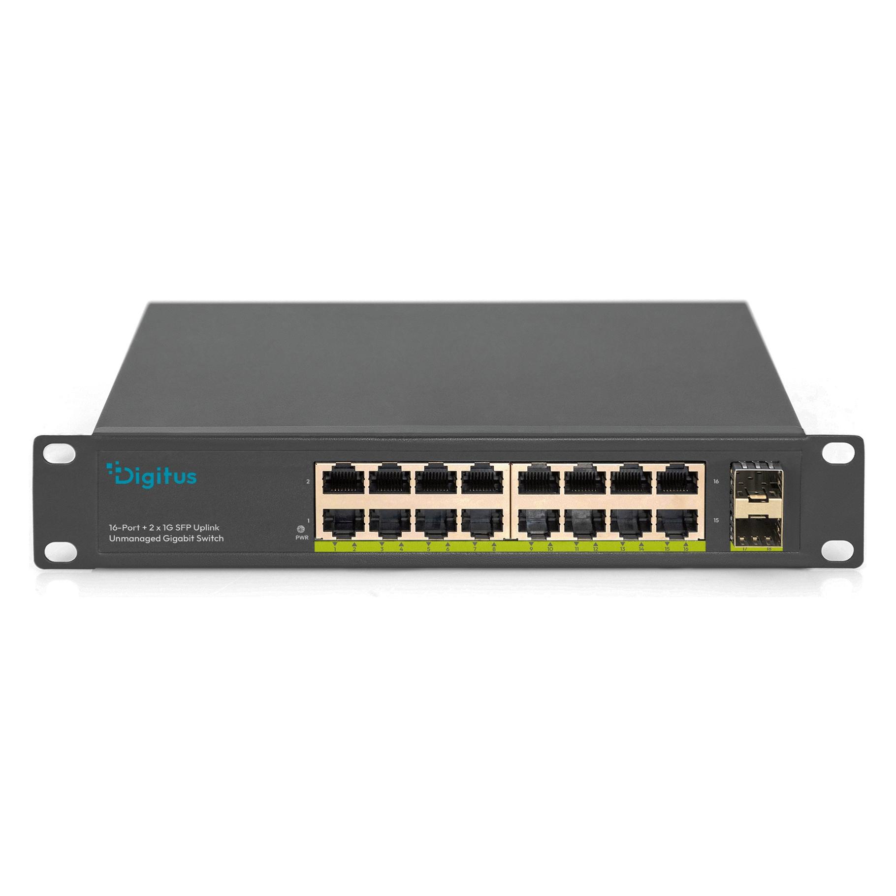 Digitus 16-Port Gigabit Switch,10-Zoll,Unmanaged,2 Uplinks (16 Ports) (DN-80118)