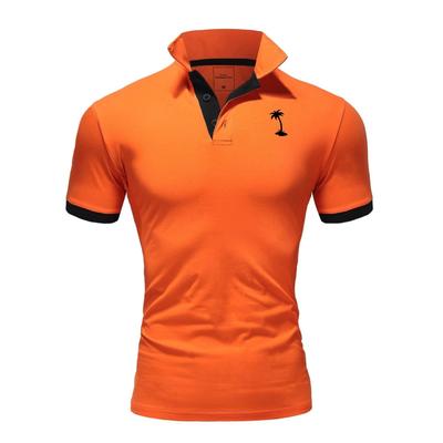 Poloshirt BEHYPE "PALM", Herren, Gr. M, orange (orange, schwarz), 100% Baumwolle, mehrfarbig, Shirts, mit kontrastfarbigen Details