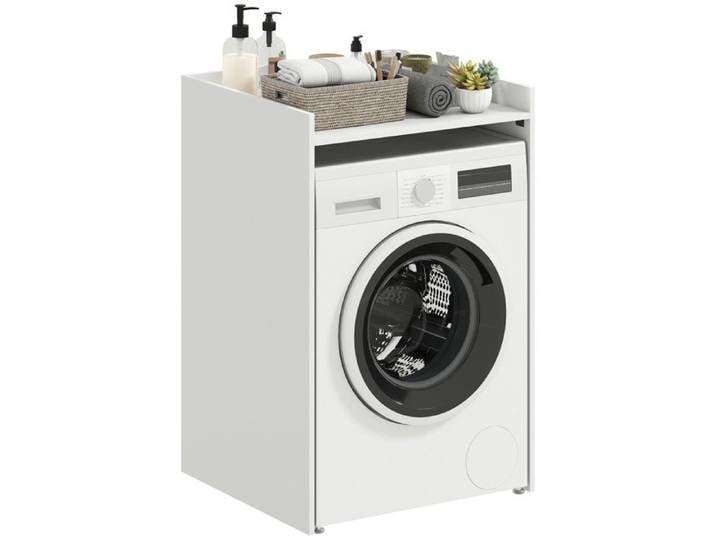 Meuble machine à laver - HOMCOM - plan de travail moderne anti-basculement meuble de rangement - bois - 64x60x97 5cm - blanc