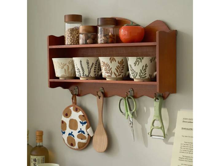 Nordic Kitchen Wall-Mounted Storage Shelf Solid Wood Display Rack for Dining Room Organization & Decoration