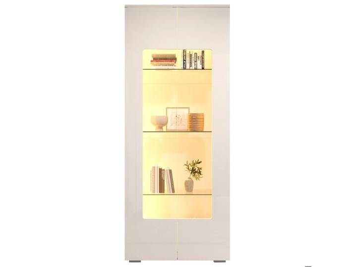 Vitrine de salon blanche 70x40x173 cm haute avec LED App 2 portes acryliques verre trempé MDF FOLYNA