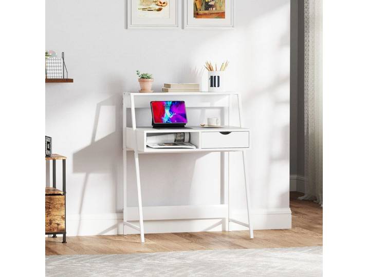 Bureau secrétaire Bureau Informatique Style néo-rétro tiroir Niche étagère métal Blanc