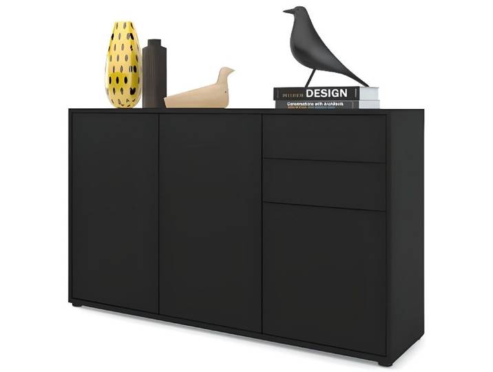 Commode Buffet Ben V3 - VLADON - Noir mat - Bois - Meuble de séjour