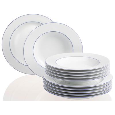 Tafelservice RETSCH ARZBERG "Teller Set, Geschirr-Set Heike Blaurand", weiß (weiß, blau), 12 Stk., Porzellan, Geschirr-Sets, Tafelservice, Made in Germany, 12 Teile, für 6 Personen
