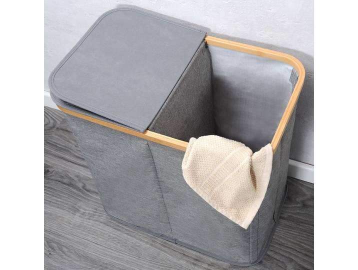 Wasmand grijs dubbel gemaakt van Bamboe & textiel Kesper