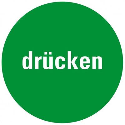 Aufkleber I Türhinweis Drücken, verhindert Stoßverletzungen, grün, Folie, selbstklebend, Ø 100mm