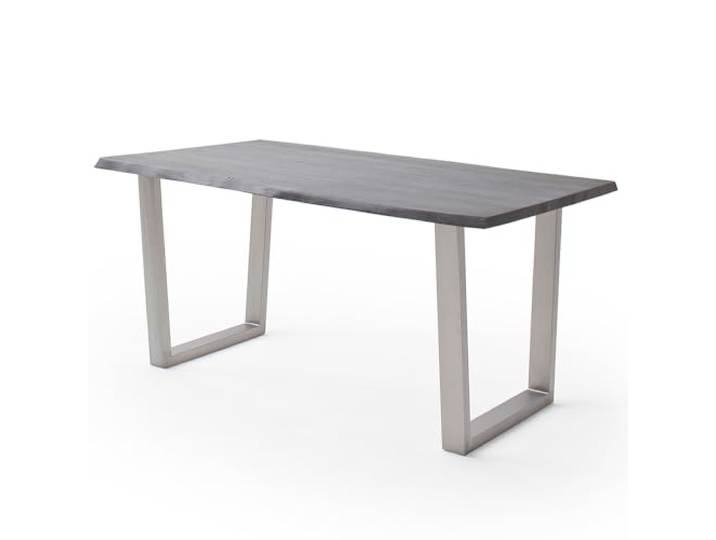 Lomadox Esszimmer Tisch Esstisch Massivholztisch 180x100 cm, Akazie massiv, grau sandgestrahlt, Massivholz/Echtholz, Metallgestell in Trapezform, Edelstahl gebürstet