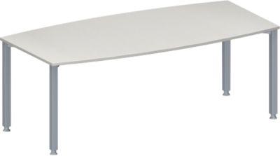 Schäfer Shop Genius Konferenztisch MODENA FLEX, Boot, 4-Fuß Quadratrohr, B 2000 x H 720-840 mm, lichtgrau/weißaluminium