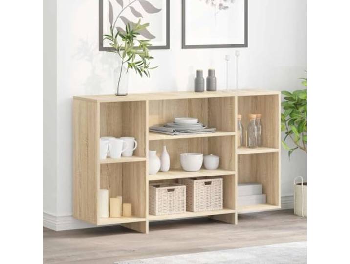 RJPLMFV Anrichte Eiche Sonoma 120 x 30 x 75 cm 4 Regale, Holz, modernes Design, Aufbewahrung für Wohnzimmer