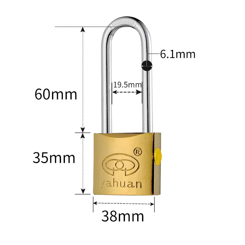 INF Cadenas en fer à anse longue 38mm avec 3 clés - Serrure de sécurité couleur or