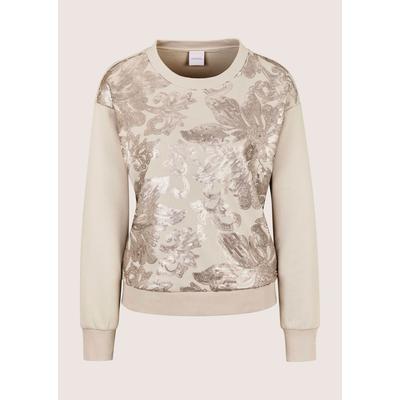Langarmshirt MADELEINE "Sweatshirt Sweatshirt mit Pailletten-Blüten", Damen, Gr. 34, perlweiß, cappuccino, Modern, comfort fit, Shirts Langarmshirt
