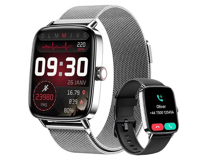 Fitpolo Montre connectée hommes femmes avec bracelet en métal, montre de fitness 1,85 pouce montre intelligente, 100+ modes sportifs, tracker de fitness avec moniteur de fréquence cardiaque/SpO2/sommeil, podomètre, montre de sport étanche IP68 compatible