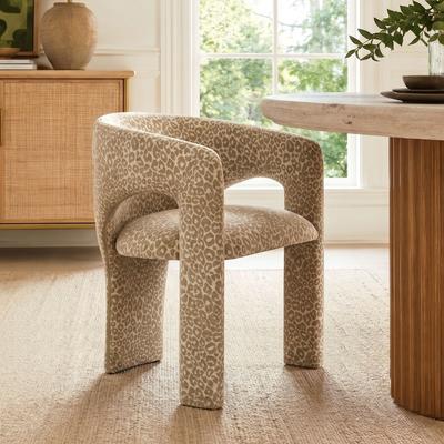 Housely Leopard Print Upholstered Dining Arm Chair with Curved Back and Padded Seat