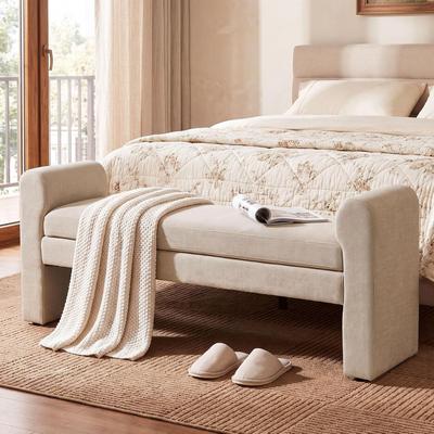 YUZHOU 55-Inch Upholstered Entryway Bench, Modern End-of-Bed Bench with Arms