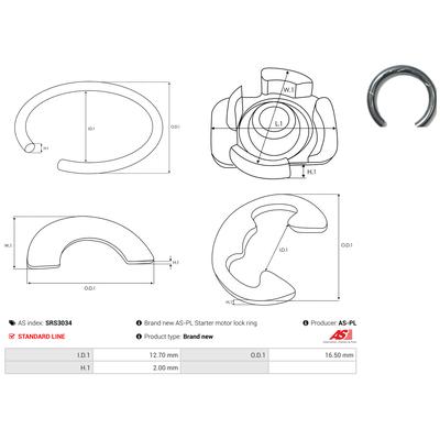 AS-PL Reparatursatz, Starter srs3034 16,50mm