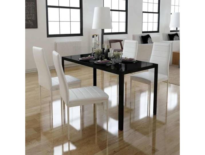 Esszimmer Set, 5-teilig, Kunstleder, Schwarz-Weiß Gehärtetes Glas, Bequemer Sitz, Modernes Design, Einfache Reinigung