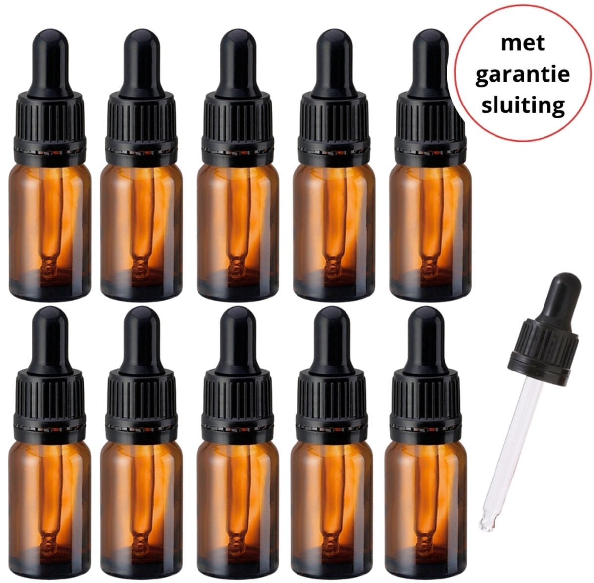 20x Glazen Pipetflesjes 10ml met Garantiesluiting