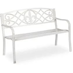 Relaxdays Gartenbank aus Metall Weiß,Braun