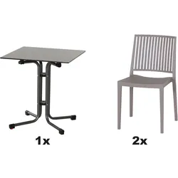 SIENA GARDEN Urban Lights Set 3teilig Lane Stuhl gastrotauglich taupe mit Tisch Sola 65x65