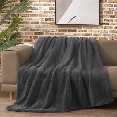 "Lucky Brand Solid Synthetic Fur Rabbit 50"" x 70"" Throw Blanket"