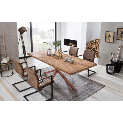 Esstisch SIT "Visby Teakholz Massivholztisch mit Sonnen-Design & Stern-Gestell", beige (natur, braun, braun, natur), B:180cm H:79cm T:100cm, Tische, Esstisch, 50 mm starke Teakholzplatte mit markantem Stern-Gestell