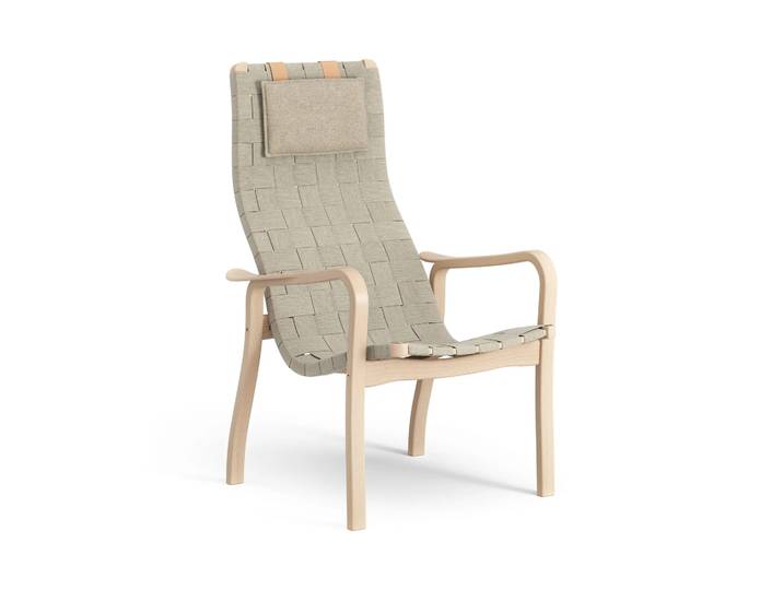 Swedese Fauteuil haut avec coussin de cou Primo hêtre laqué Nature