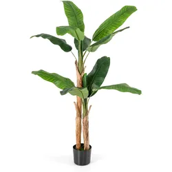 COSTWAY 165cm künstlicher Bananenbaum im Topf, grüne Dekopflanze mit 10 Blättern und naturgetreuem Stamm