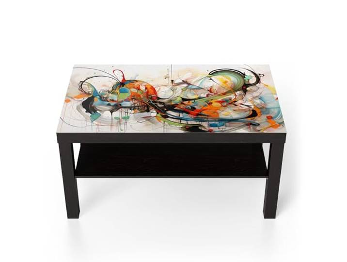 DEQORI Glastisch schwarz groß 90x50 cm Motiv Farbvolle Wirbel ausgefallener Beistelltisch aus Glas Hochglanz Couchtisch fürs Wohnzimmer moderner Couch Tisch mit Design