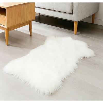 Home Mart Goods "2x3 Feet White Faux Fur Sheepskin Soft Plush Fuzzy Rug - 24"" x 36"""