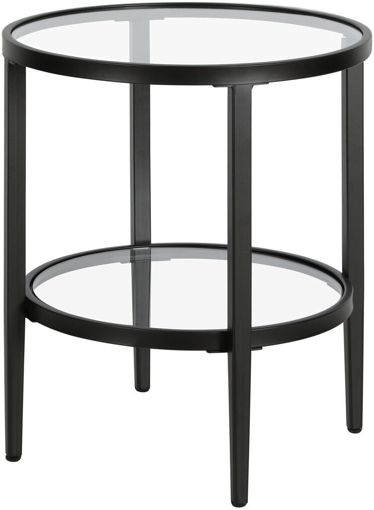 Hudson&Canal Hera Glass Top Four Leg Round Side Table Blackened Bronze 60cm H X 50cm W X 50cm D