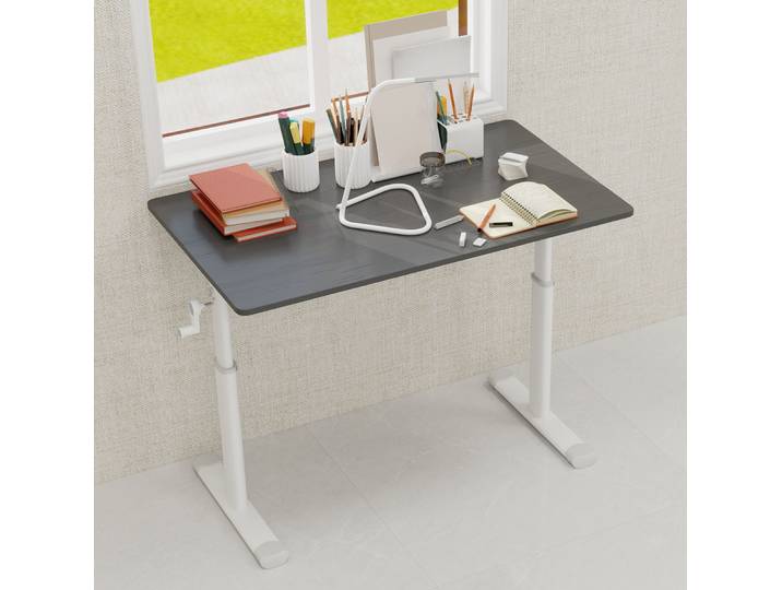 Meubliv Bureau Réglable En Hauteur 100x60 Cm Gris – À Manivelle\, Bureau Compact