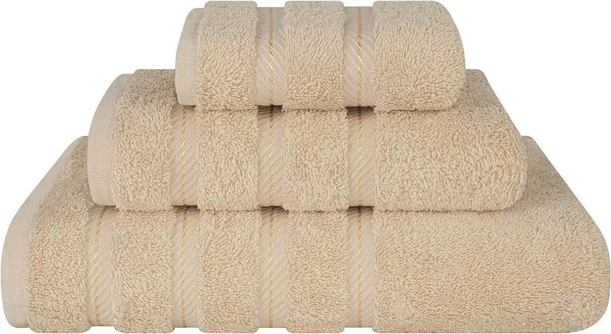 3-delige katoenen handdoekenset in zandtaupe voor volwassenen