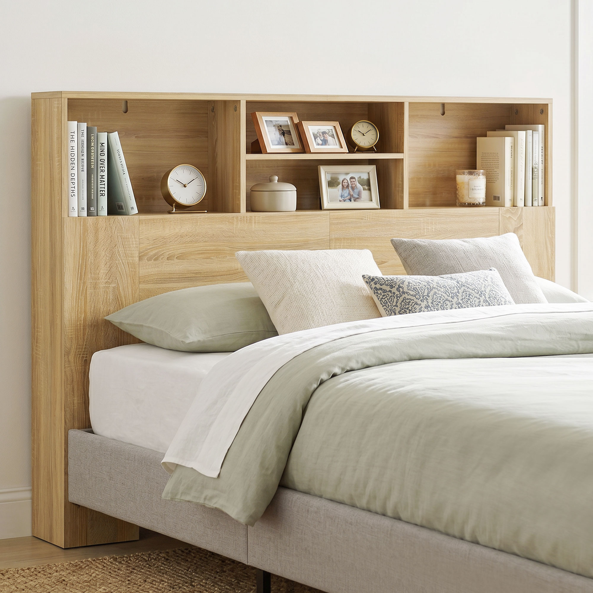 Homcom Testiera letto 140 cm contenitore con 4 scomparti aperti, rovere   Aosom Italy