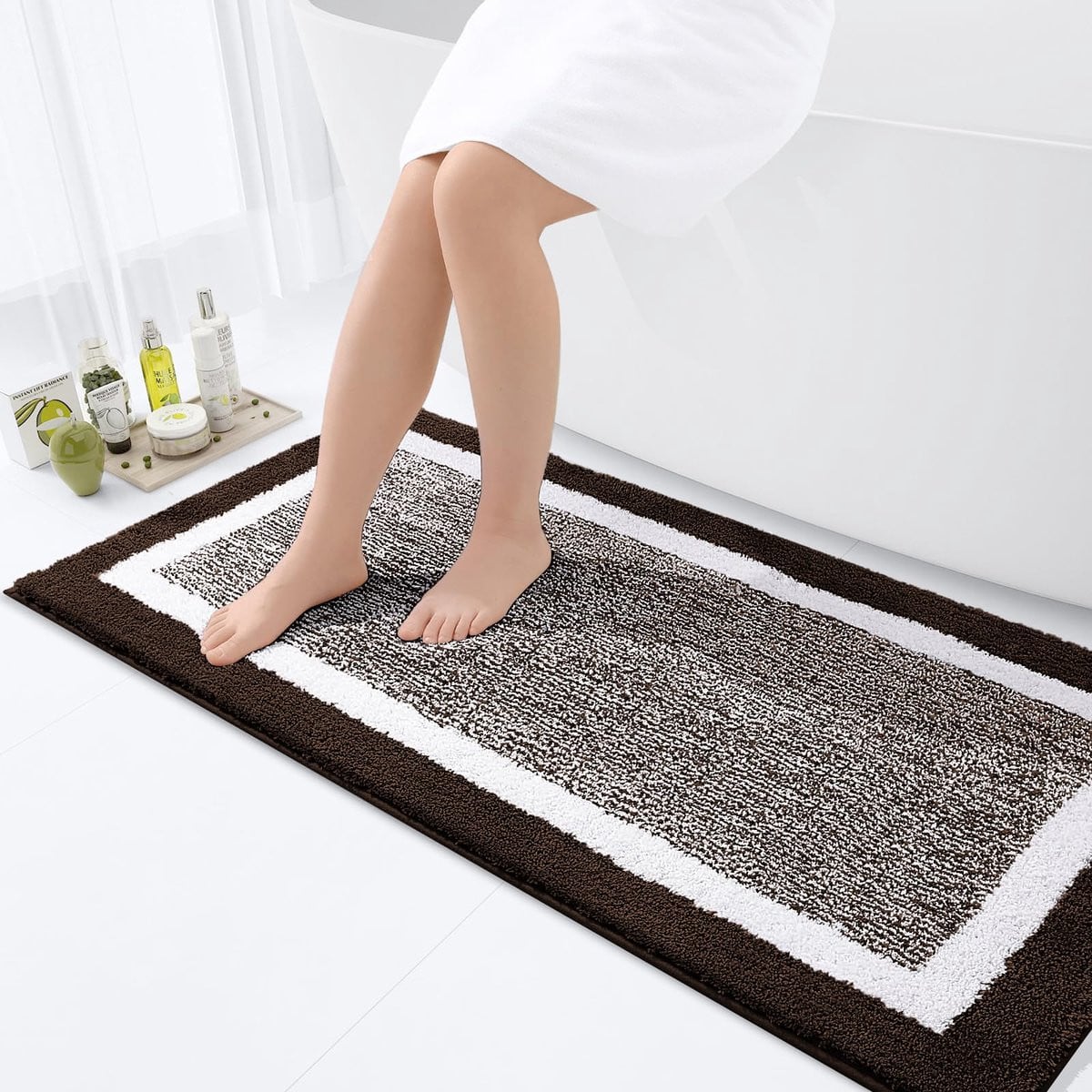 Olanly Badmat Antislip – Microvezel Douchemat – Bruinwit – 61 x 120 cm
