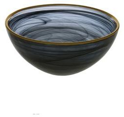 "Alice Pazkus Black Alabaster 6.25"" Bowl With Gold Rim"