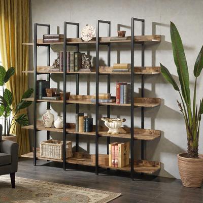 Fundinbaths 5 Tier Industrial Bookcase, Open Home Office Bookshelf with Metal Frame and MDF Shelves, Vintage Style