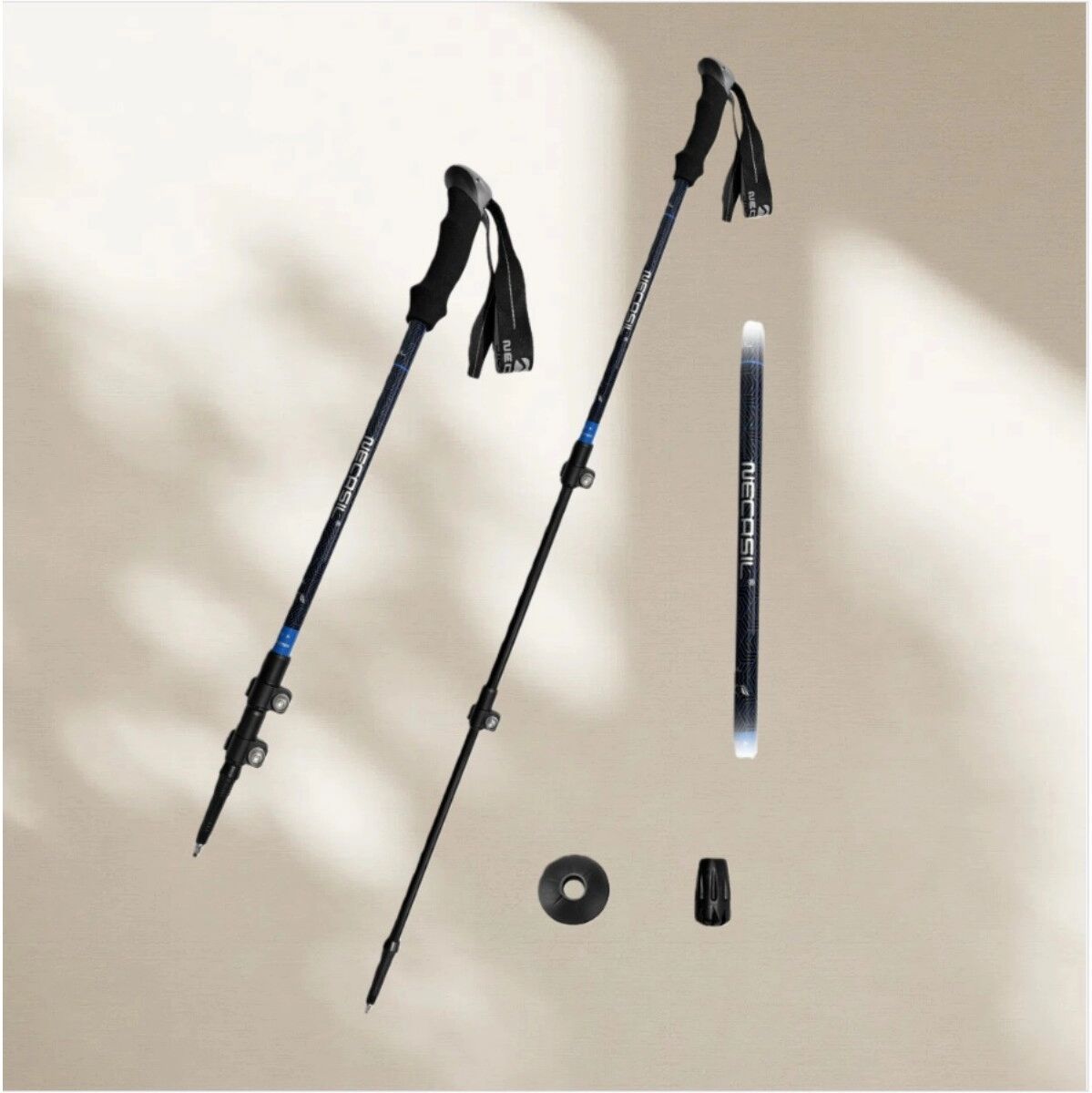 INF Bâton de trekking pliant antidérapant NECASILx3 - Bâton de randonnée réglable en aluminium à 3 sections Le noir