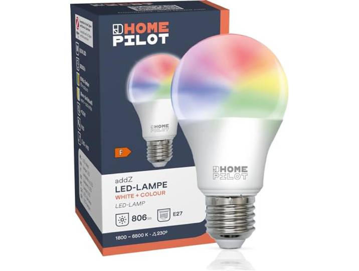 HOMEPILOT addZ E27 White + Colour LED Lampe, ZigBee 3.0 Smart Home Leuchtmittel (Alexa, Google Assistant uvm. kompatibel), 8,5W, 806lm, RGBW mehrfarbig, Kaltweiß bis Warmweiß (dimmbar via App)