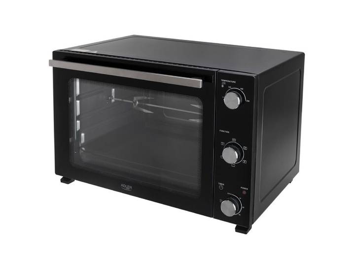 ADLER EUROPE Minibackofen AD 6028 Elektrobackofen 60 l mit Umluft, Drehspieß, Grillfunktion, Innenbeleuchtung, Backblech, Rost, Küche, Familie und Gäste, schwarz