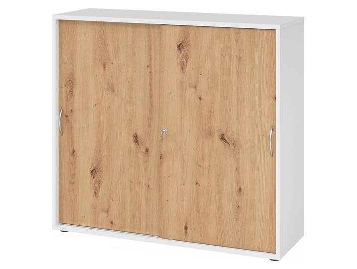 BETA S 1753S Schiebetürenschrank 3 OH Bogengriff Metall Weiß/Asteiche