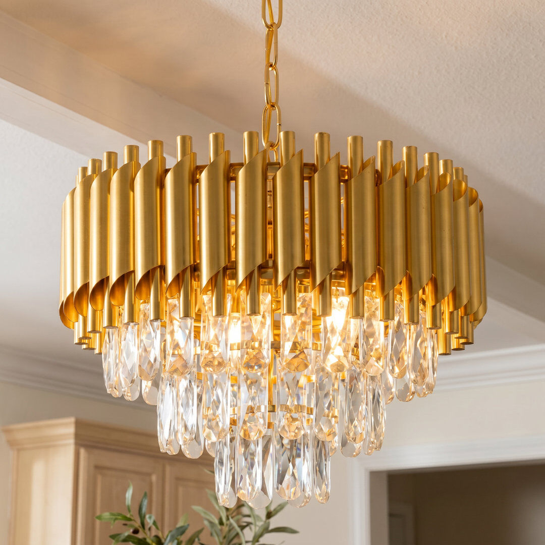 Fairmont Park Modern Tiered Crystal Chandelier, Gold/Black, 15.7", E14 Base (No Bulb) Gold