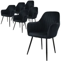ML-Design Esszimmerstuhl 6er Set Schwarz, Samtbezug, Metallbeine, ergonomisch & gepolstert für Esszimmer