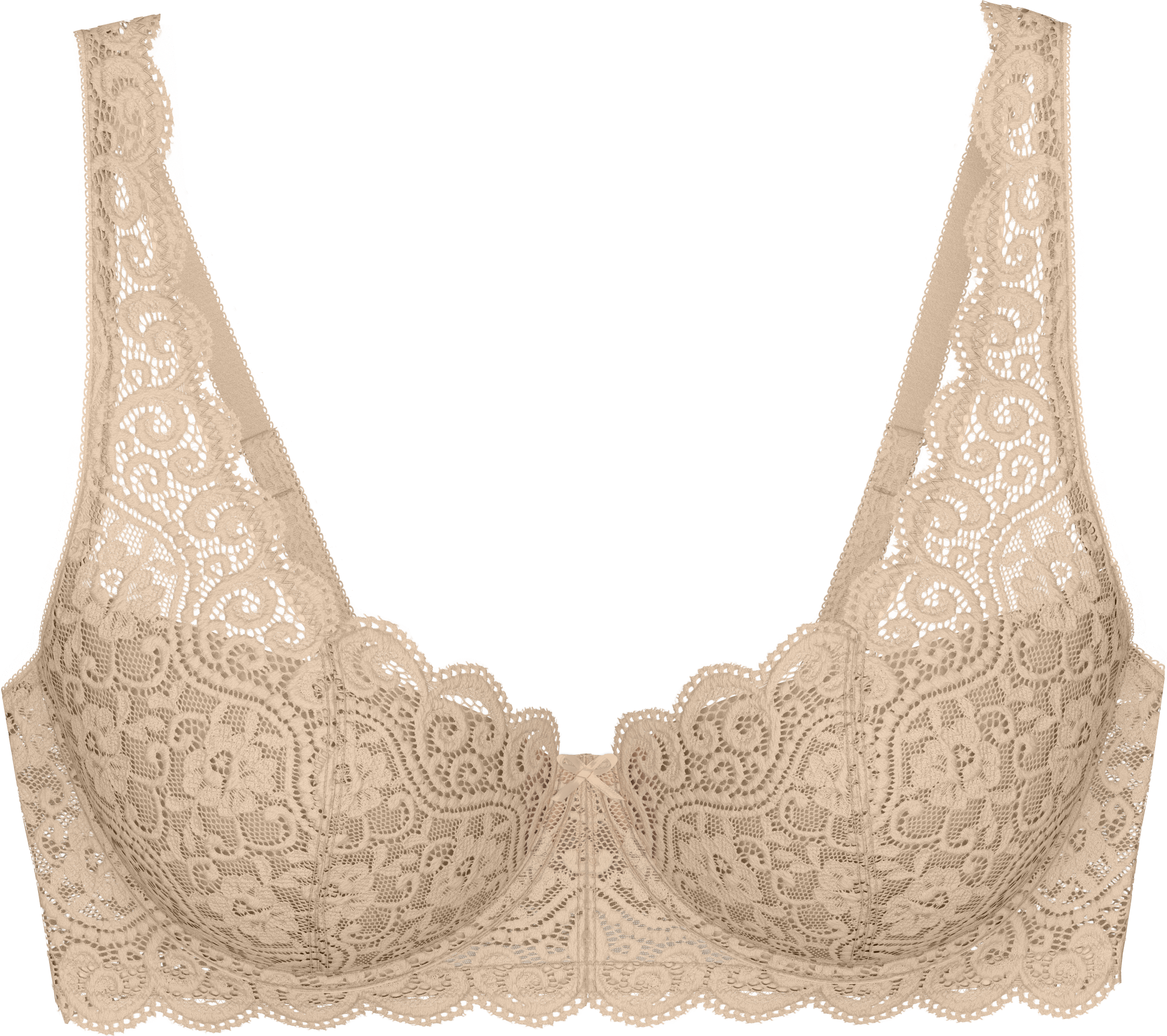 Balconette-BH TRIUMPH "Amourette", Damen, Gr. 90, Cup F, beige (natur), Microtouch, Obermaterial: 49% Polyamid, 20% Elasthan, 18% Baumwolle, 13% Polyester, unifarben, BHs Balconette-BH, Stretch-Spitze, weich, feminin, breite Träger natur 90, Cup F