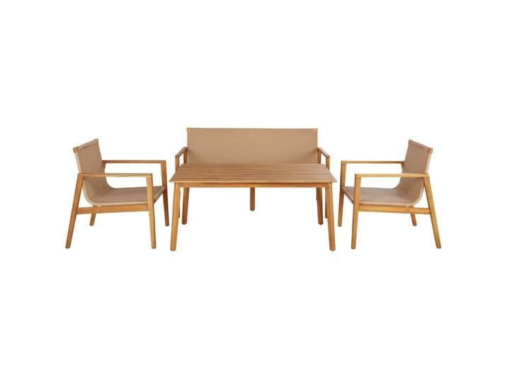 Professionelles 4-Sitzer-Lounge-Set für den Außenbereich aus Akazienholz und gewebtem Harz