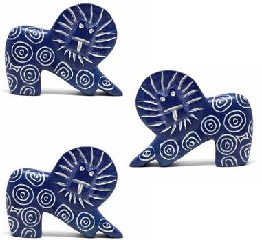 Global Craft Small Soapstone Lion Figurine - Set of 3, Dark Blue